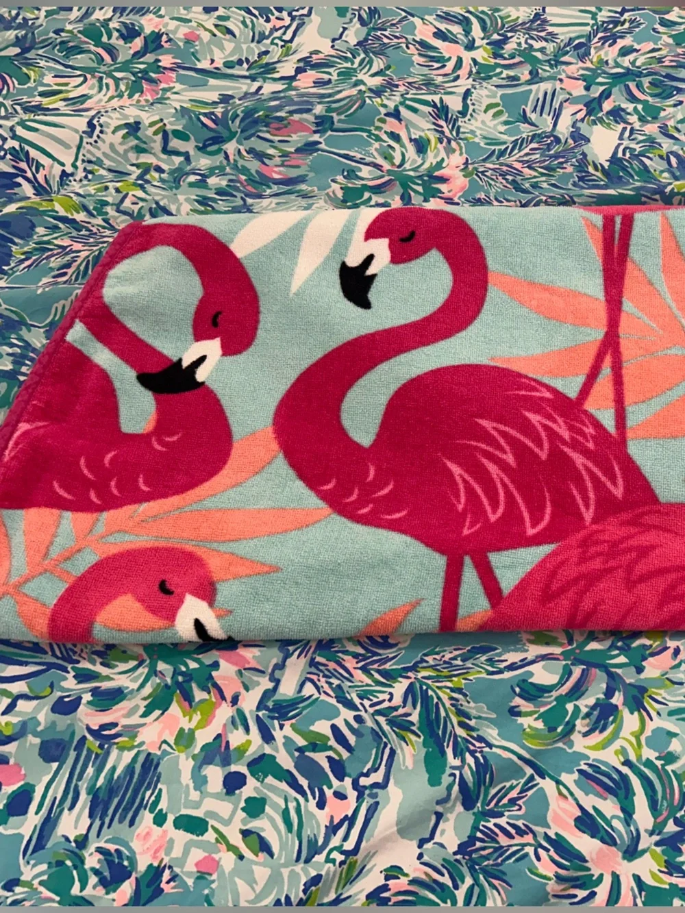NWOT  Flamingo beach towel, 48” round